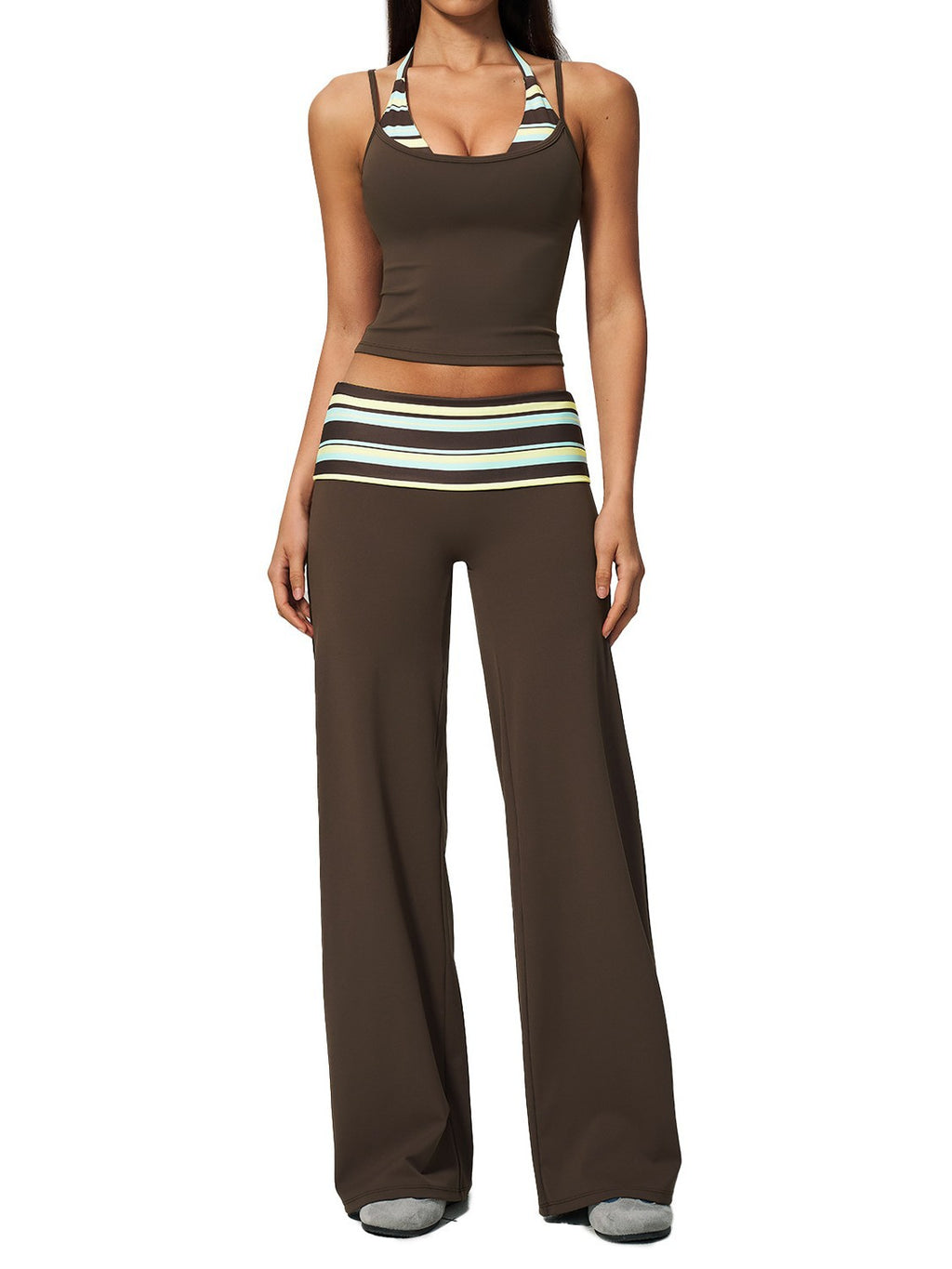 Womens Faux Two-Piece Yoga Tank Top and Pilates Pants Set
