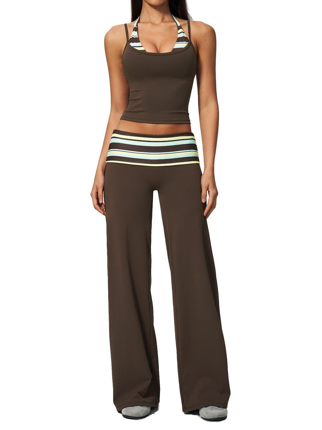 Womens Faux Two-Piece Yoga Tank Top and Pilates Pants Set