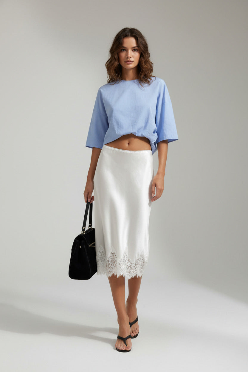 French Lace Midi Bodycon Skirt