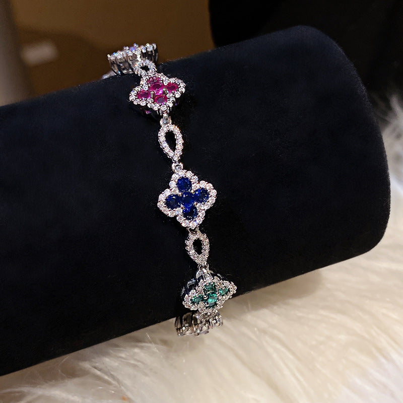 French Style Pink Zircon Flower Bracelet