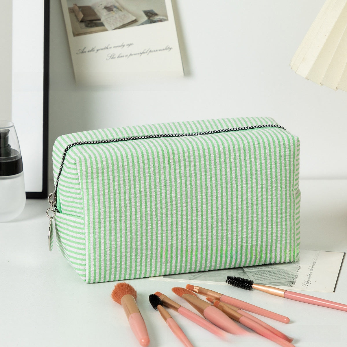 Personalized Embroidered Striped Seersucker Cosmetic Bag