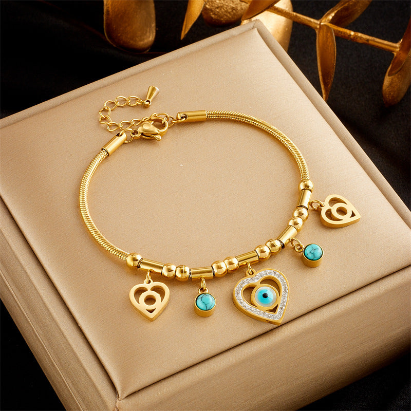 Fashion Titanium Steel Butterfly Heart Pendant Bracelet