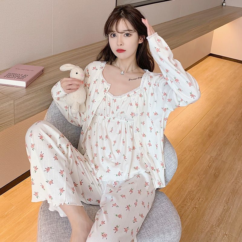 Sling Nightgown with Chest Pad Thin Three-piece Set