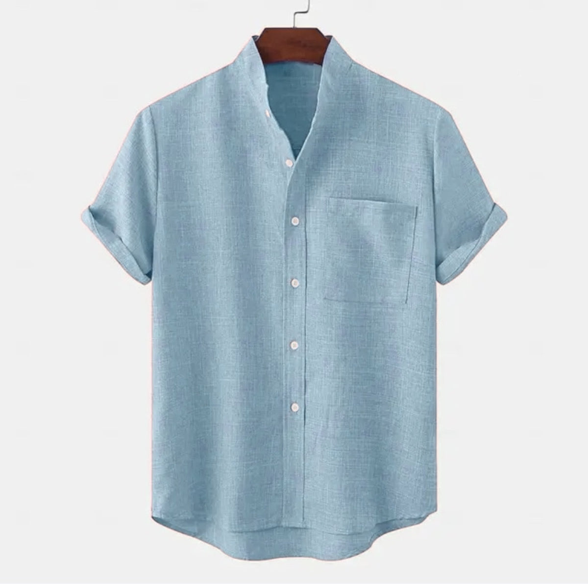 Mens Solid Color Linen Button Down Short Sleeve Shirt