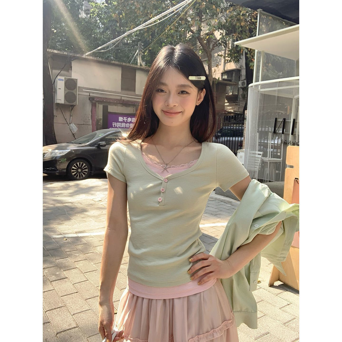 Womens Lace Trim T-Shirt