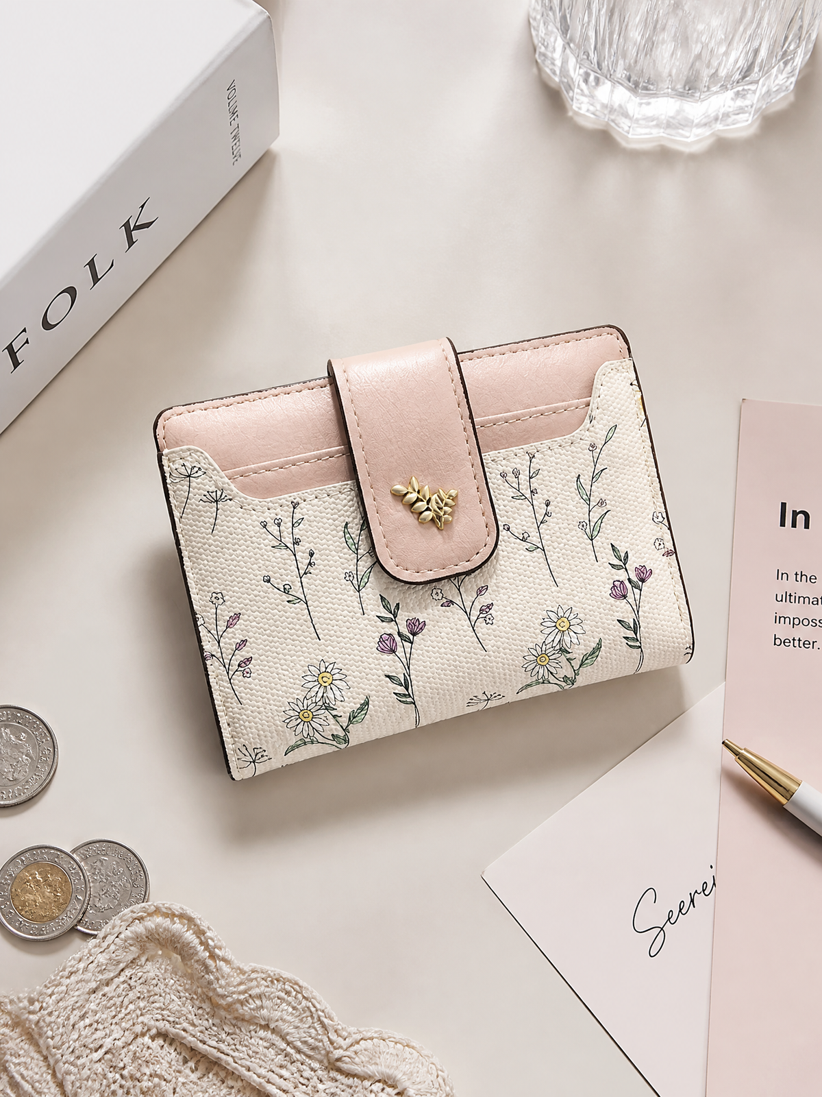 Floral Botanical Bi-Fold Wallet with Secure Buckle Closure