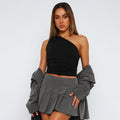 Solid-color one-shoulder backless top