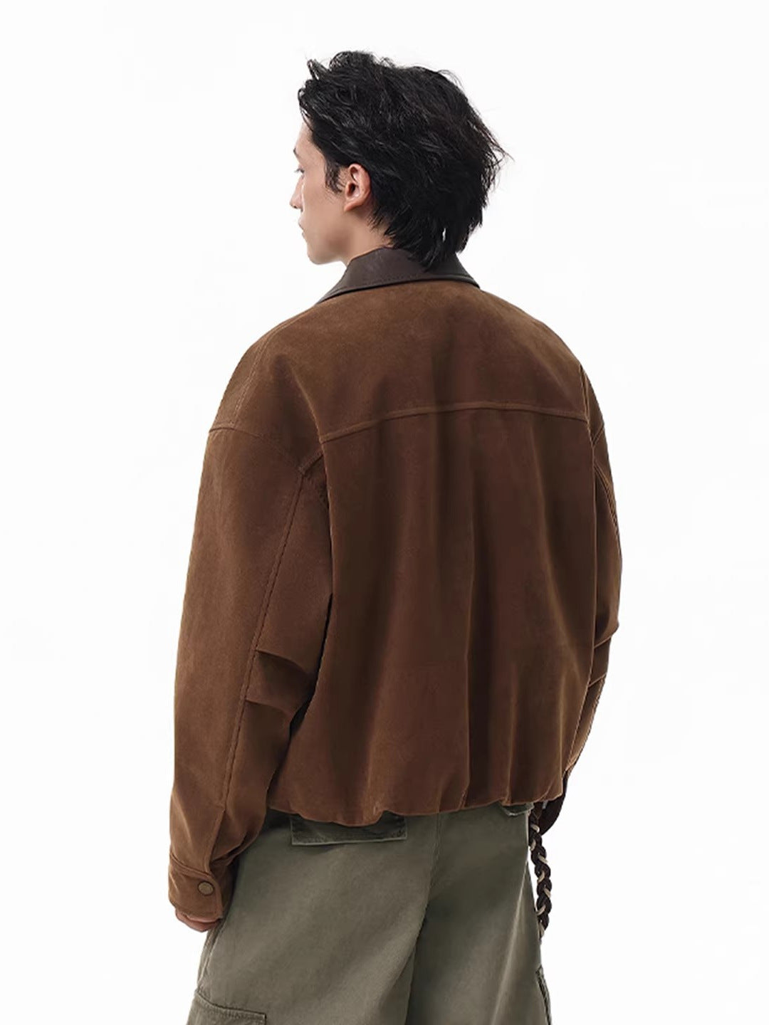 Boxy BarnStyle Jacket with Leather Collar