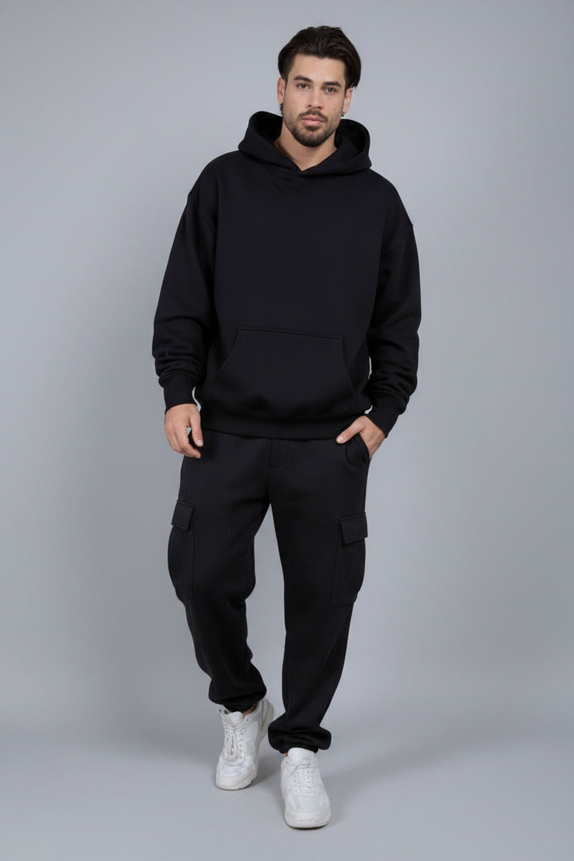 Versatile loose fleece-lined hooded sweatshirt