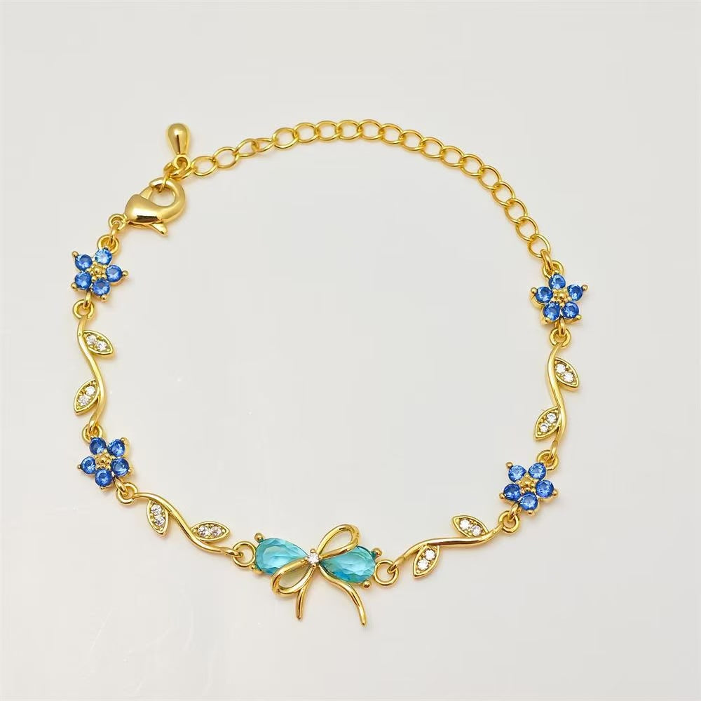 Cute Bow Heart Zircon Gold Plated Bracelet