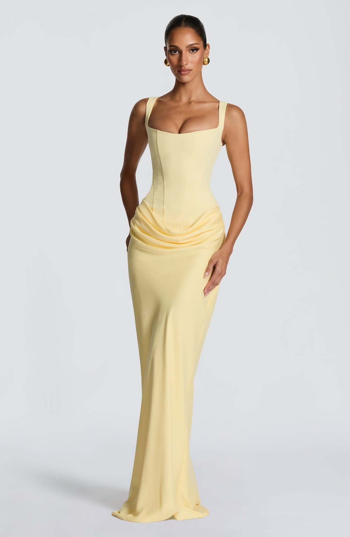Sculpted Square-Neck Maxi Dress in Architectural Bodycon Silhouette