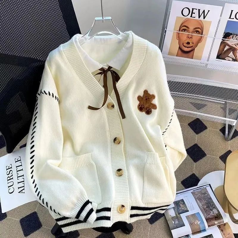 Womens Knit Cardigan Loose Fit V-Neck