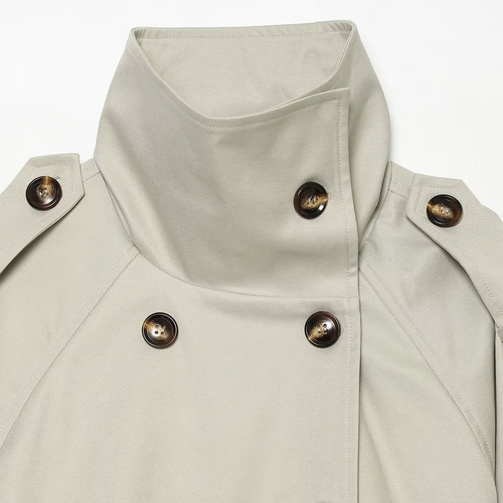 Double-breasted high-neck short coat