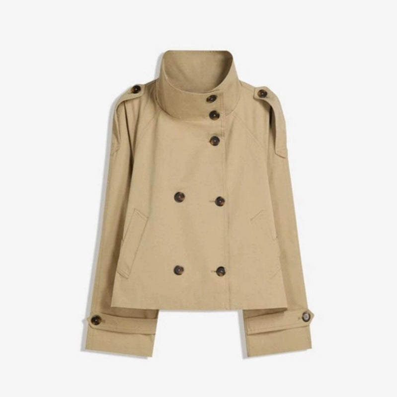 Retro V-neck double-buttoned belted short coat