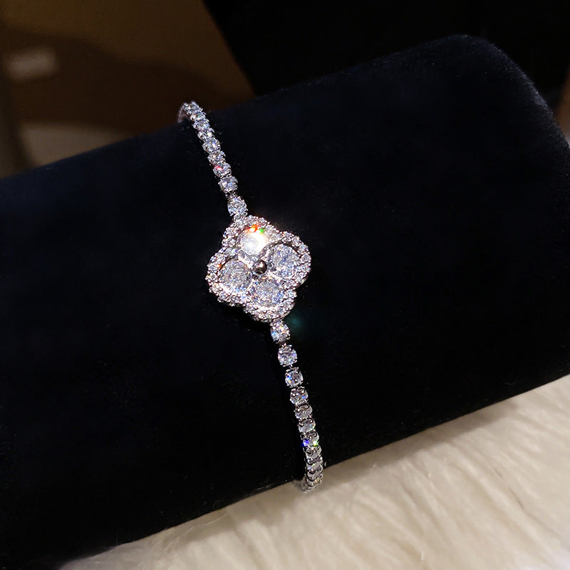 French Style Pink Zircon Flower Bracelet