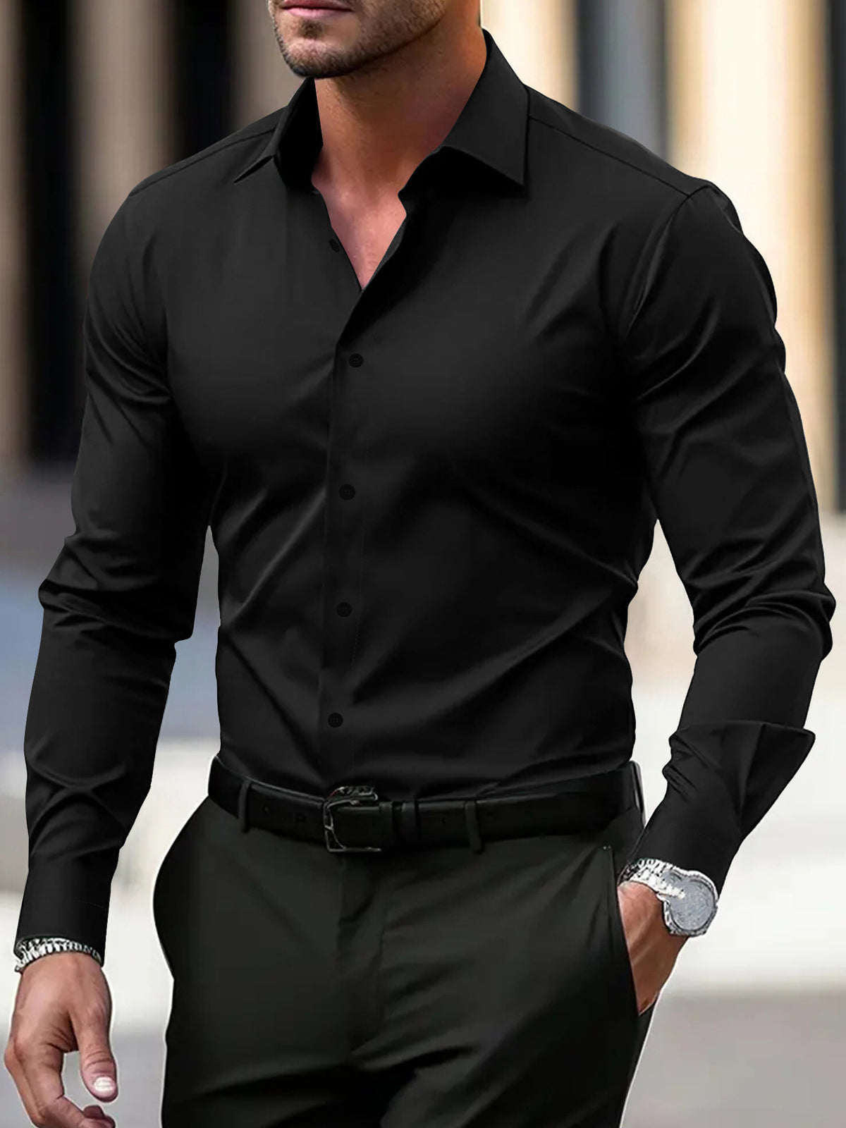 Men's Long Sleeve Cotton Blend Shirt
