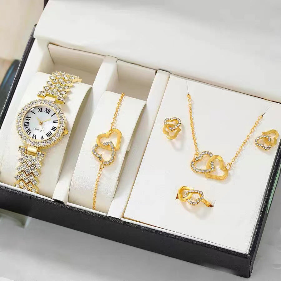 Elegant Starry Quartz Women's Watch with Matching Bracelet (Silver/Gold/Rose Gold)