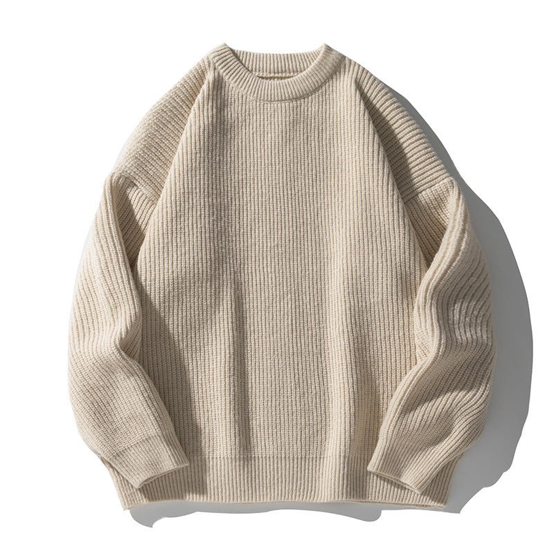 Coarse needle texture round-neck sweater