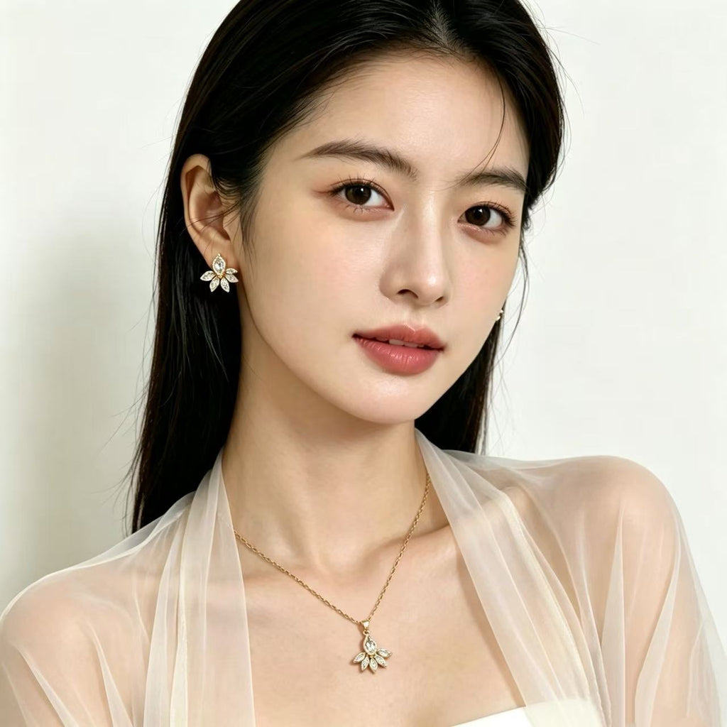 Flower Zircon Necklace Earrings Set