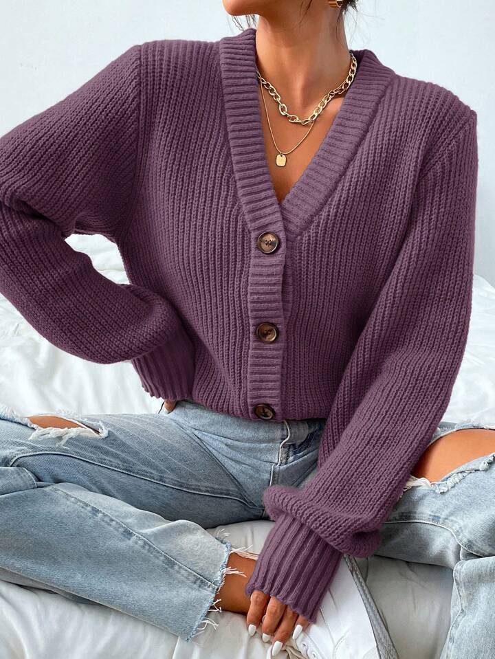 LuxeWave V-Neck Knit Cardigan