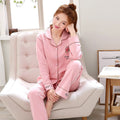 Womens Cotton Cardigan Pajama Long Sleeve Two-Piece Loungewear