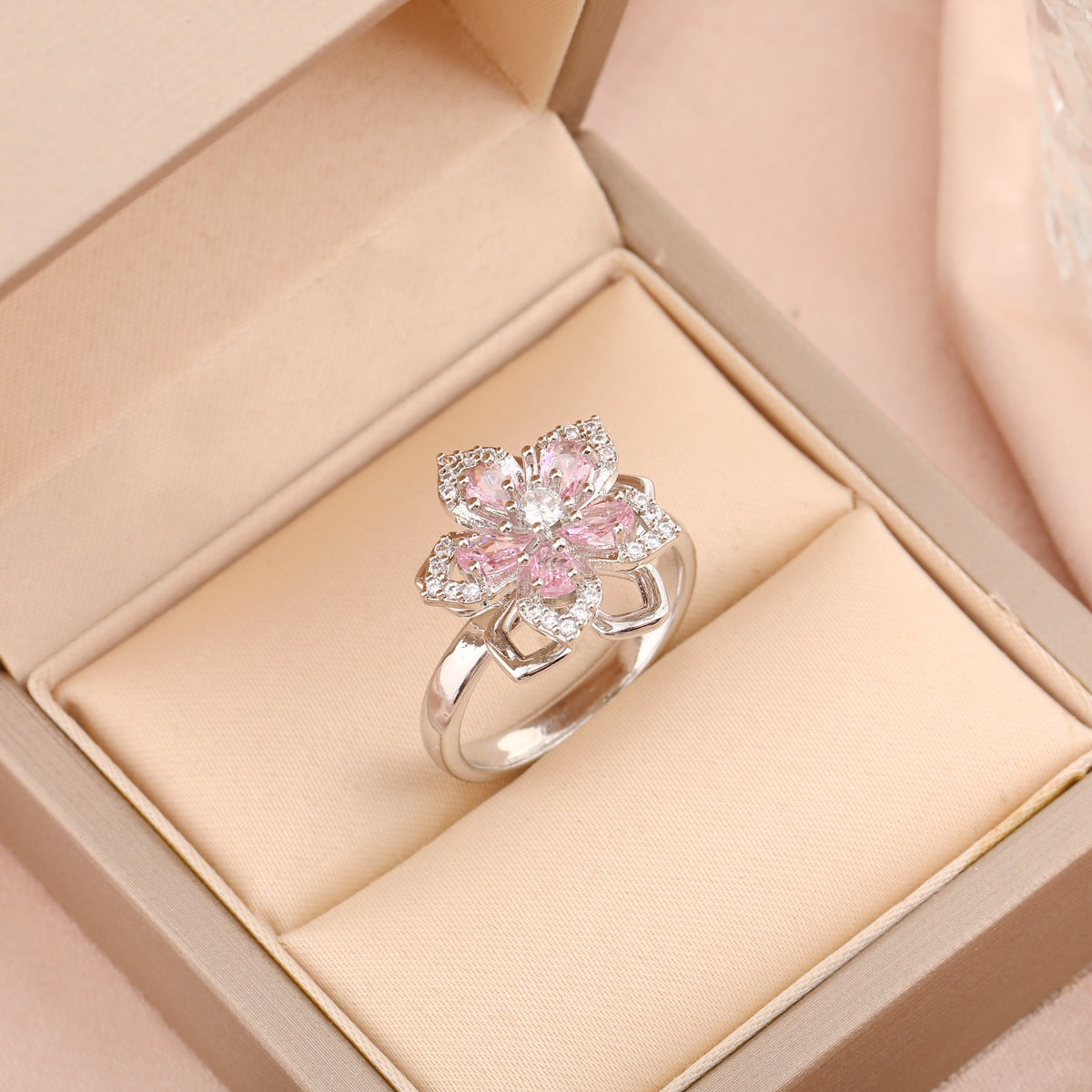 Adjustable Spinning Zircon Copper Ring