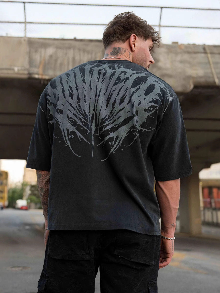 Cotton Wide Shoulder Sports T-Shirt with Printed Logo