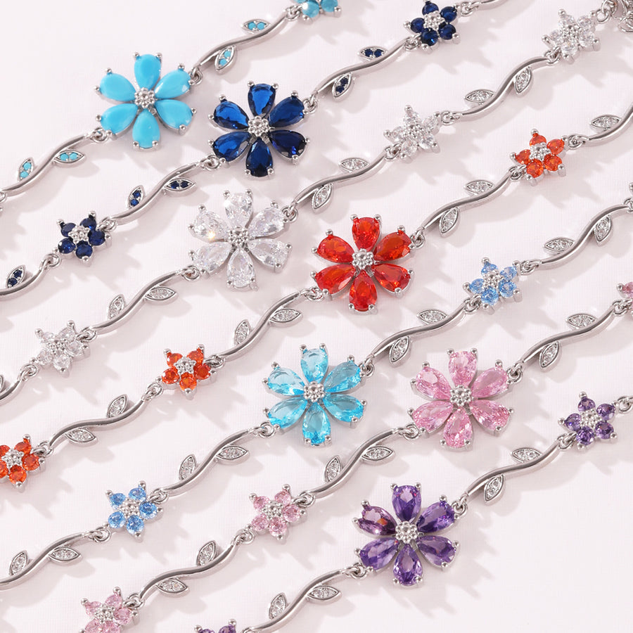 Floral Copper Inlaid Diamond Bracelet