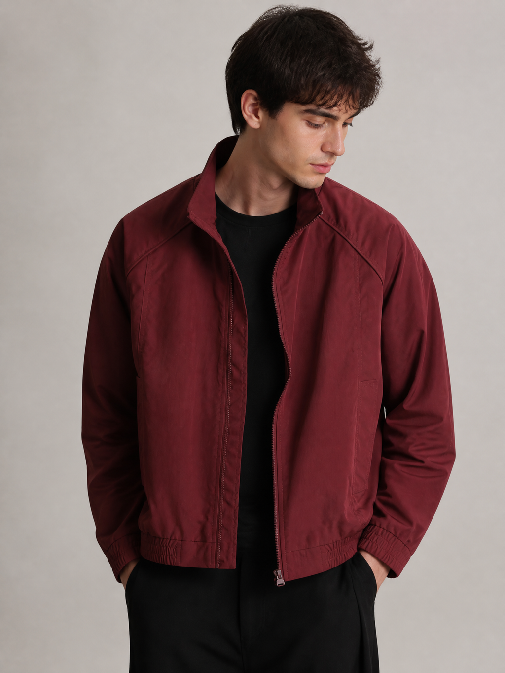 Modern Stand-Collar Zip-Up Jacket in Versatile Lightweight Fabric
