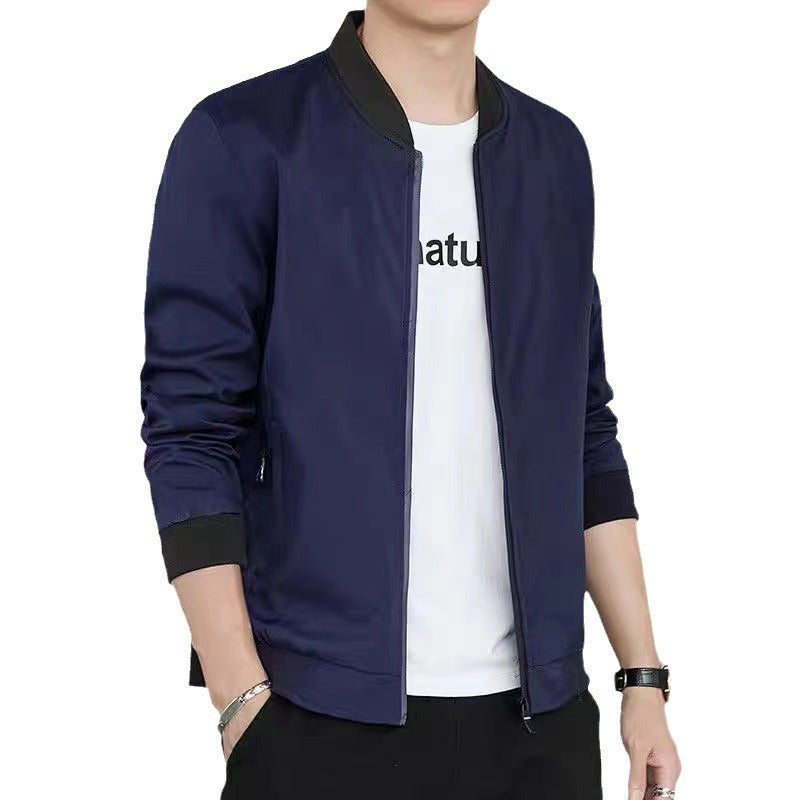 Mens Casual Business Jacket Stand Collar Zipper Coat Spring Autumn Outerwear