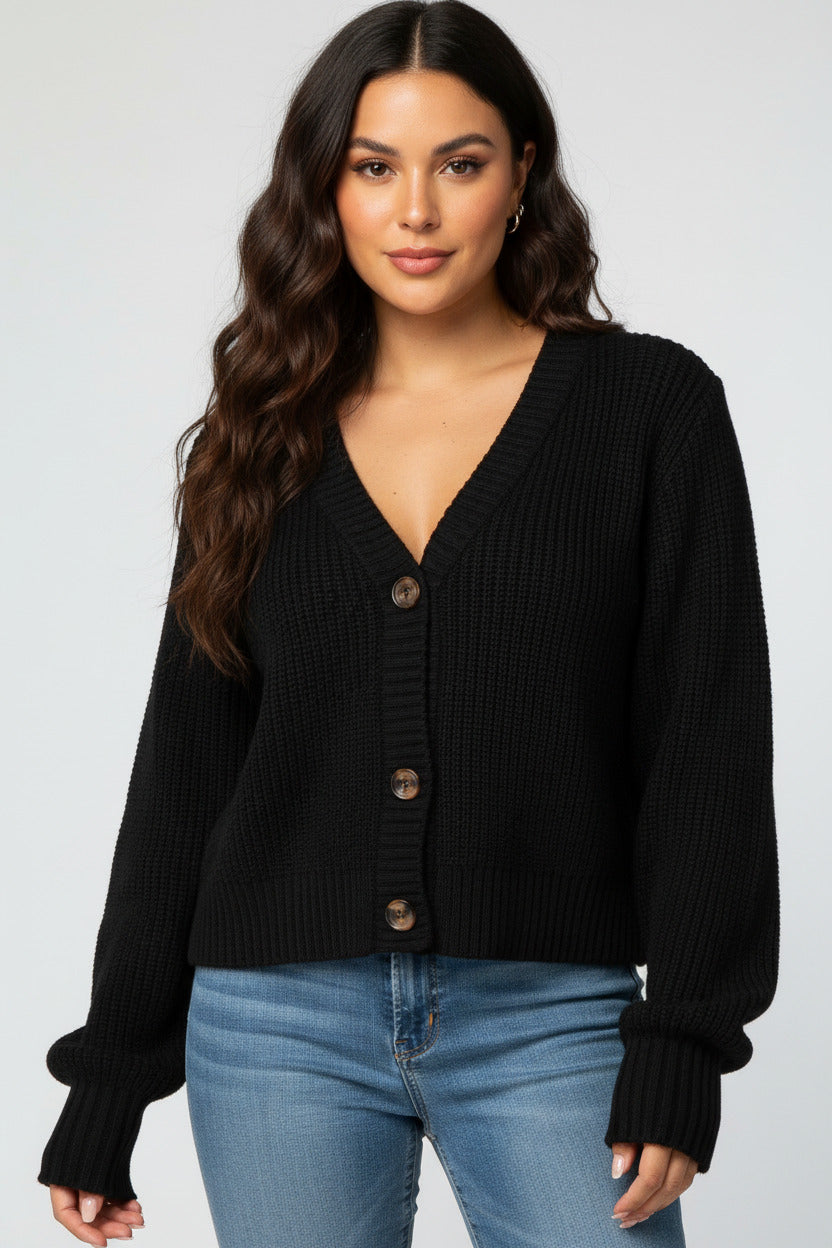 LuxeWave V-Neck Knit Cardigan
