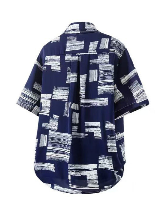 Men's Ice Silk Graffiti Print Loose Beach Shirt - Lightweight Summer Top