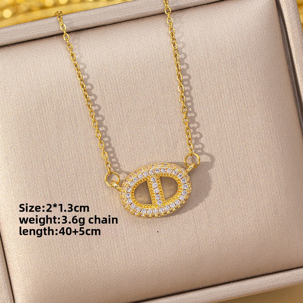Geometric Zircon Pendant Necklace in Titanium Steel
