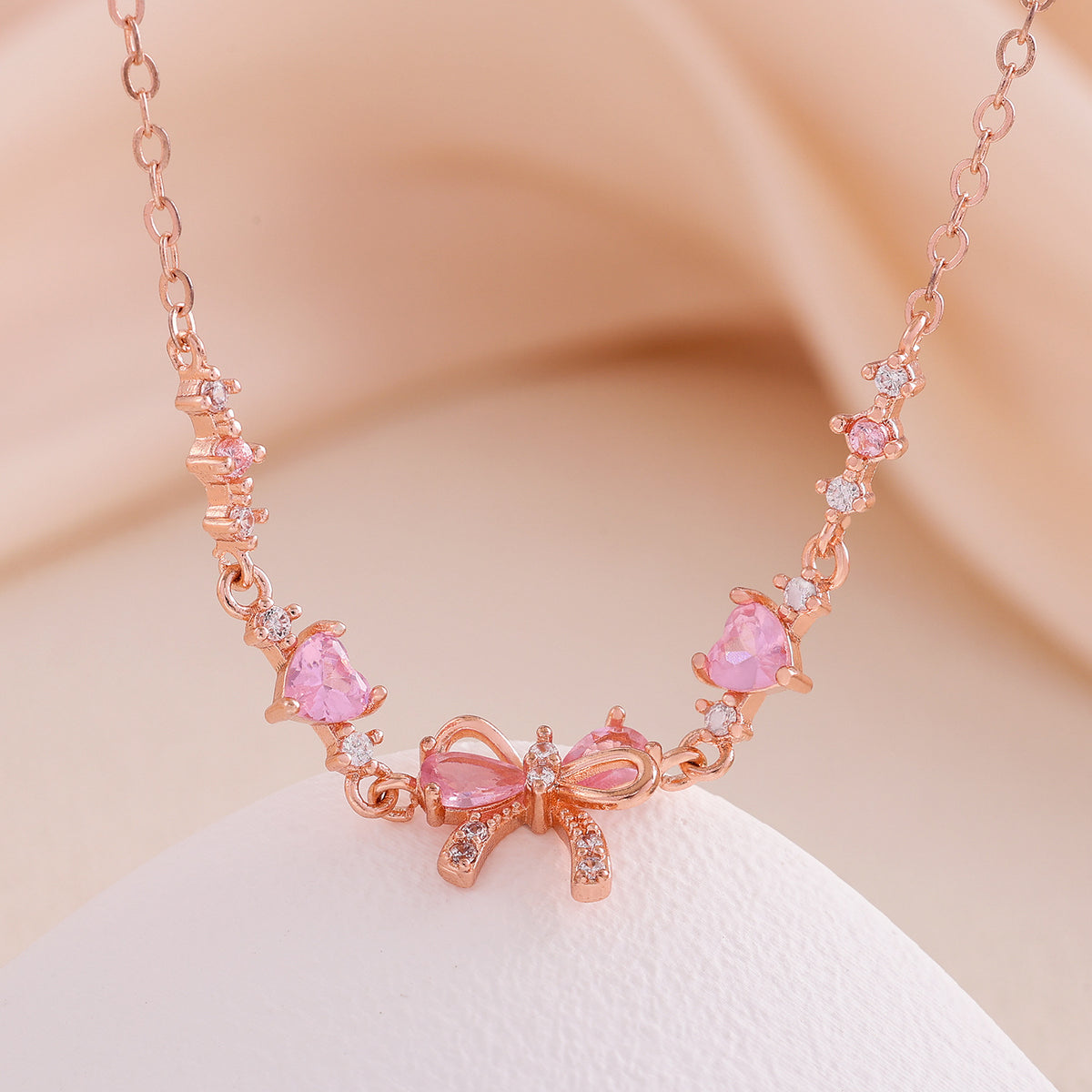 Cute Bow Heart Zircon Gold Plated Bracelet