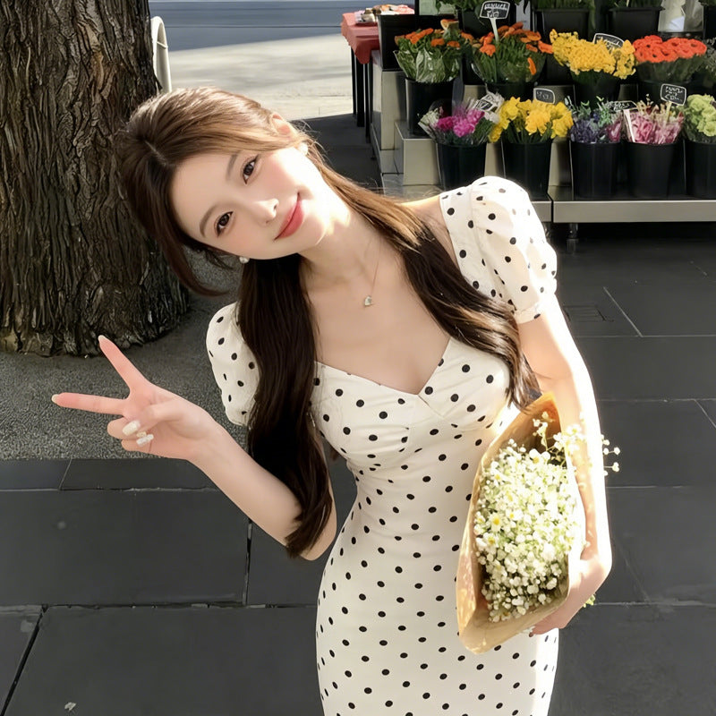 Polka Dot Pullover Dress with Bubble Sleeves