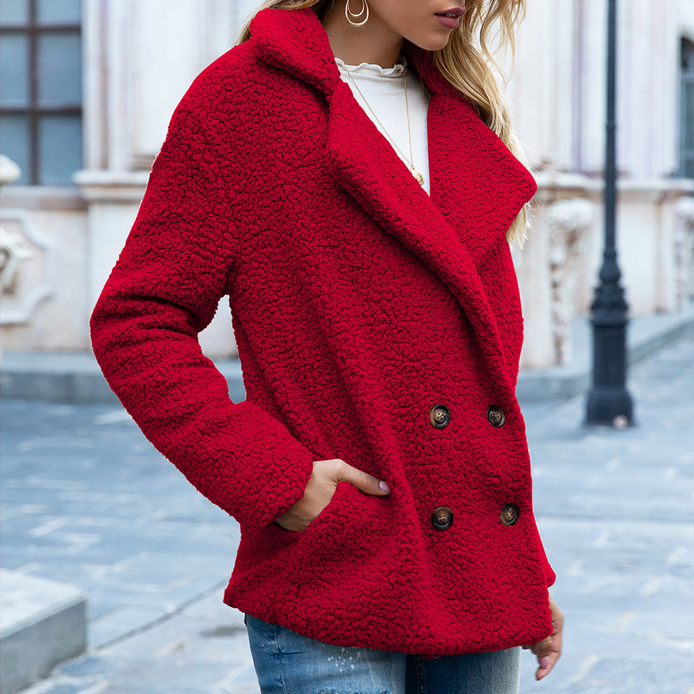 Buttoned Fuzzy Women's Plush Coat