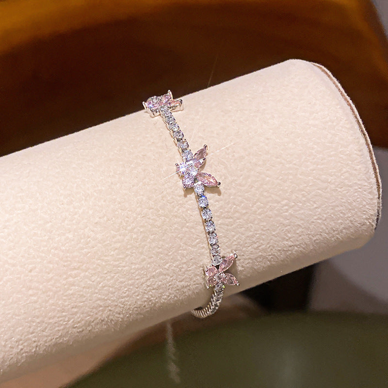 French Style Pink Zircon Flower Bracelet