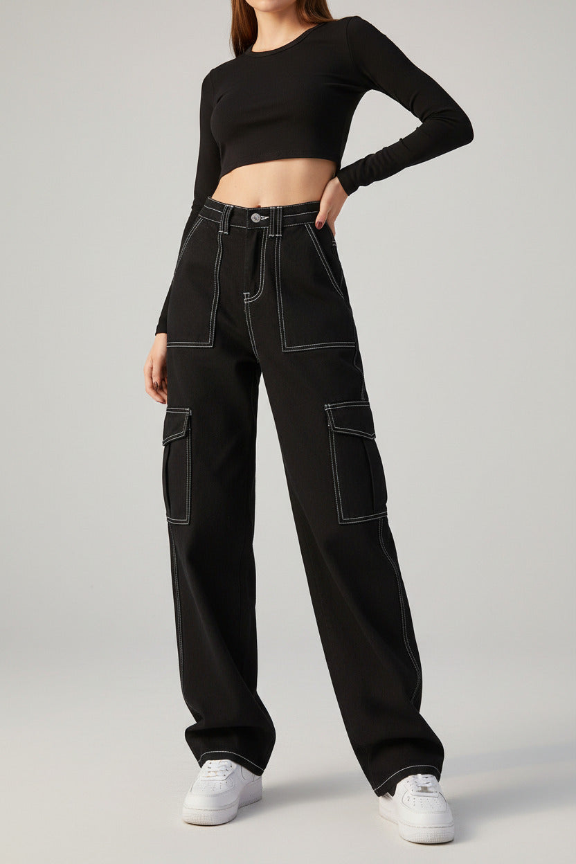 Straight Leg High Waist Denim Pants