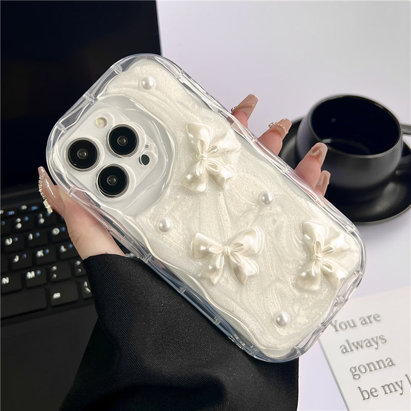Epoxy Pearl Bow Silicone iPhone Case
