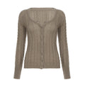 Twist-Knit Button Cardigan with U-Neck