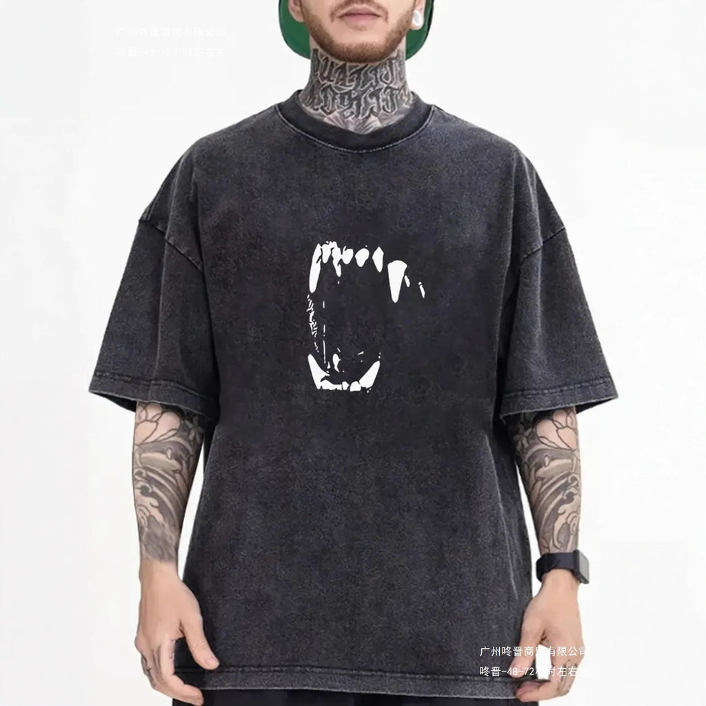 Men's Printed Cotton T-Shirt with Custom Tooth Pattern