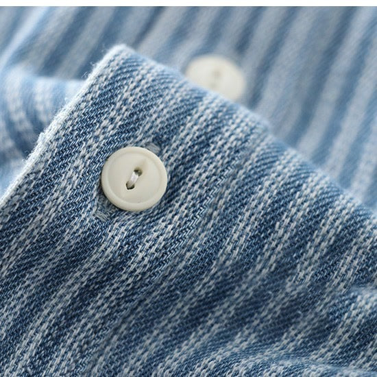 Retro Japanese Denim Shirt with Stripe Pattern and Non-Iron Finish