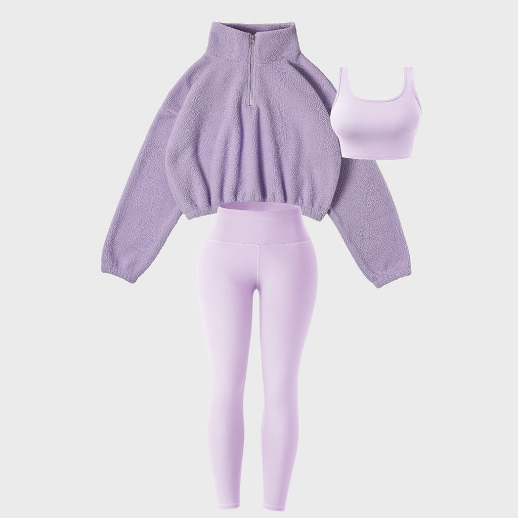 Plush Sport Three-Piece Set: Fleece Quarter-Zip and Active Leggings