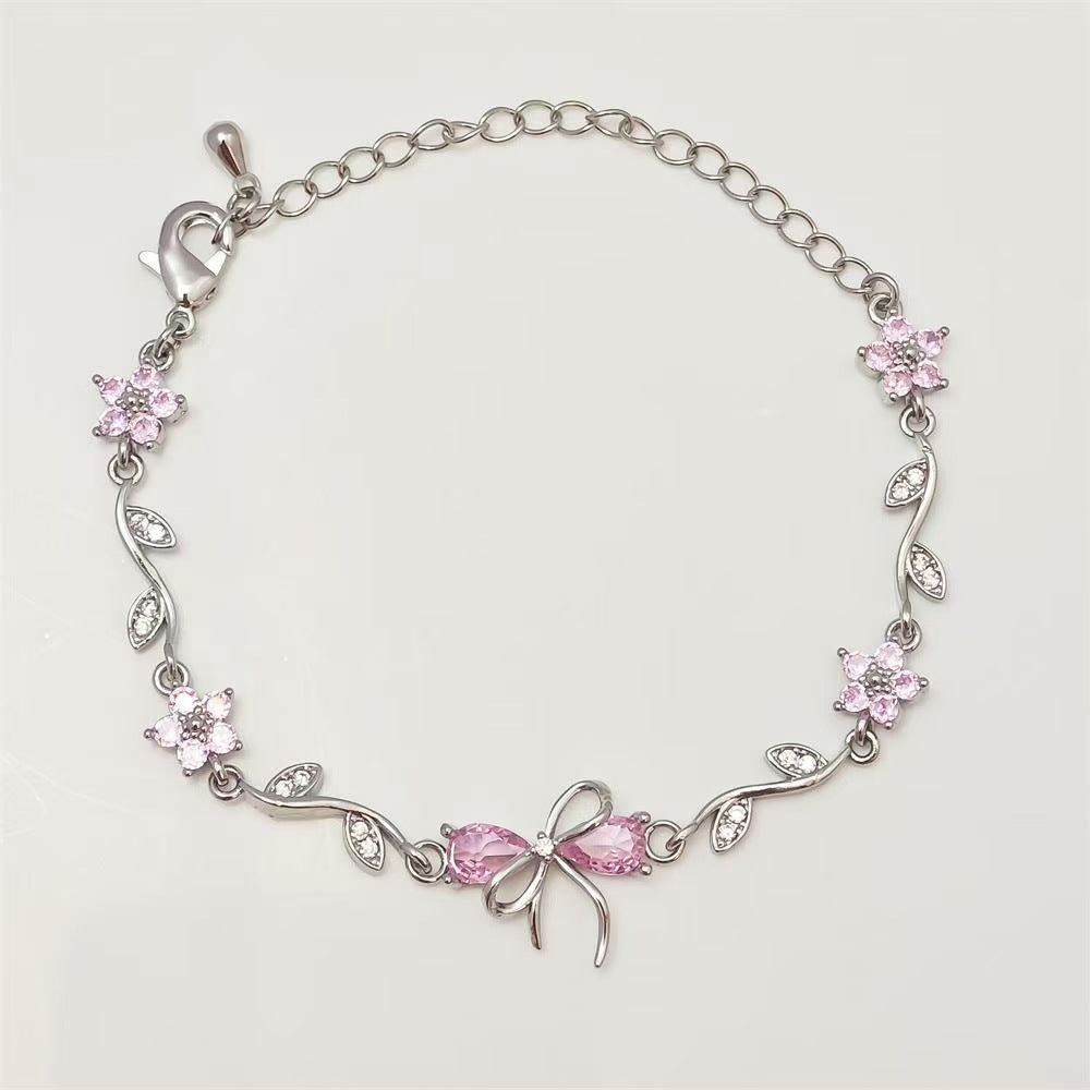 Cute Bow Heart Zircon Gold Plated Bracelet