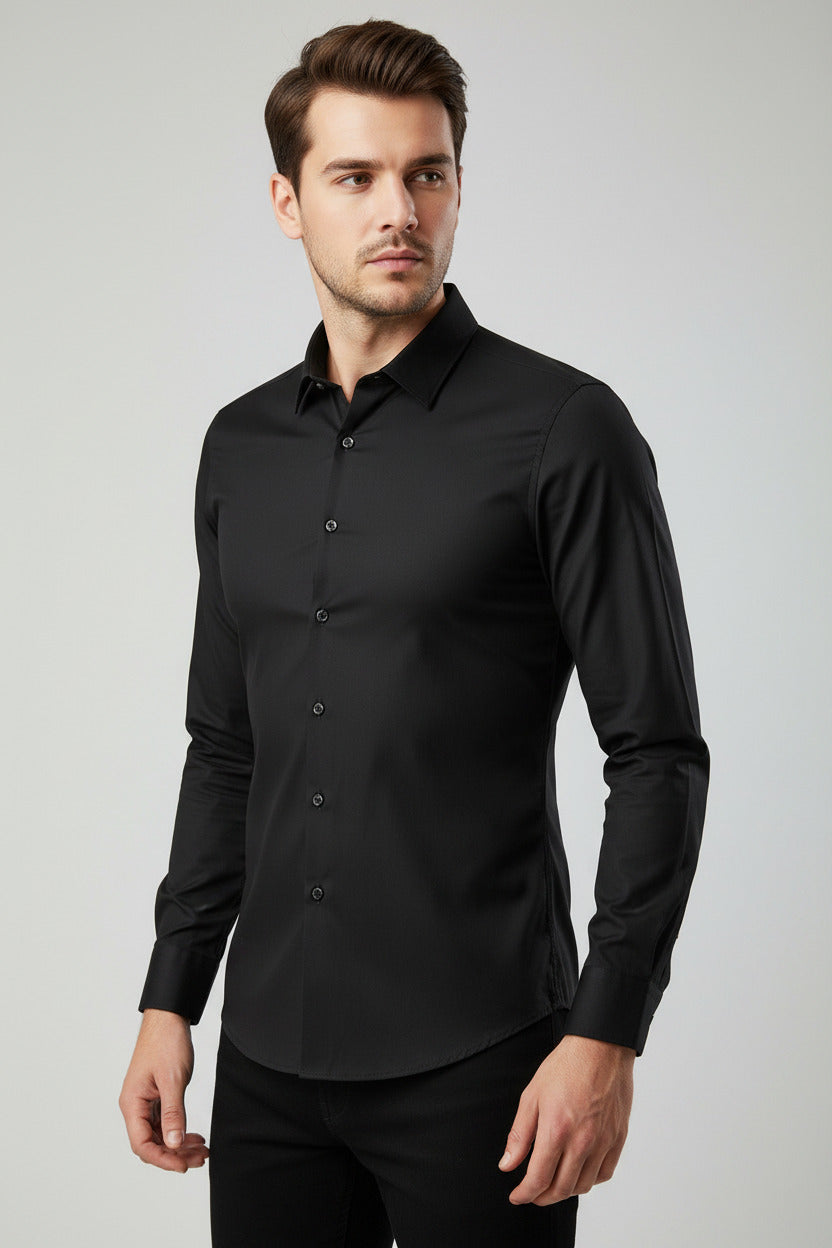 Black dress shirt on a white background