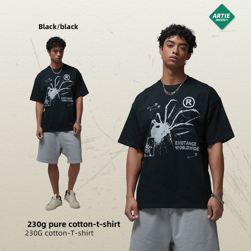 Mens Oversize Printed Cotton T-Shirt in White or Black