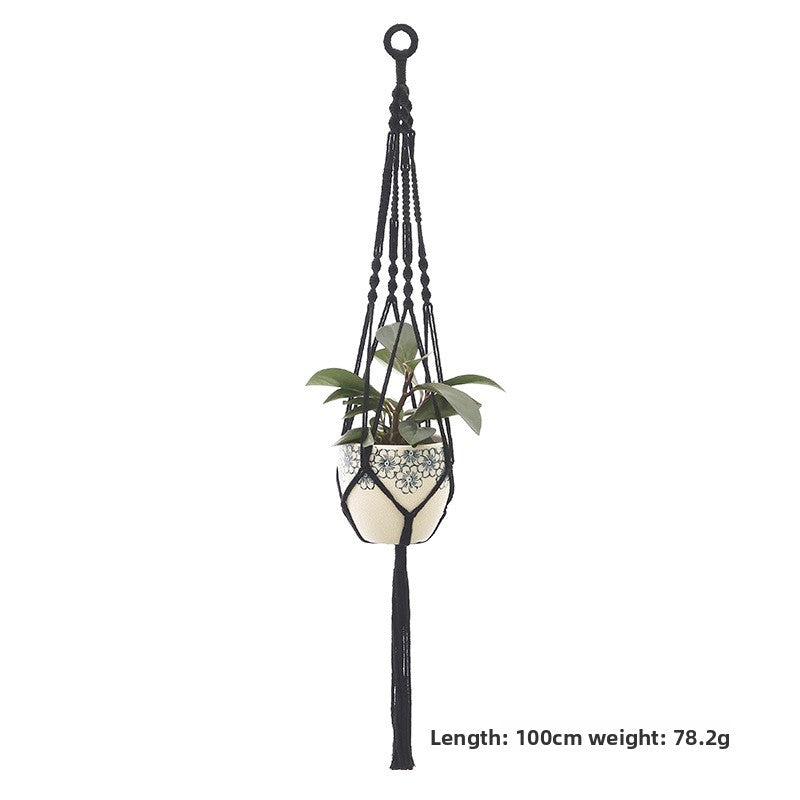 Handwoven Cotton Hanging Plant Basket with Decorative Accents