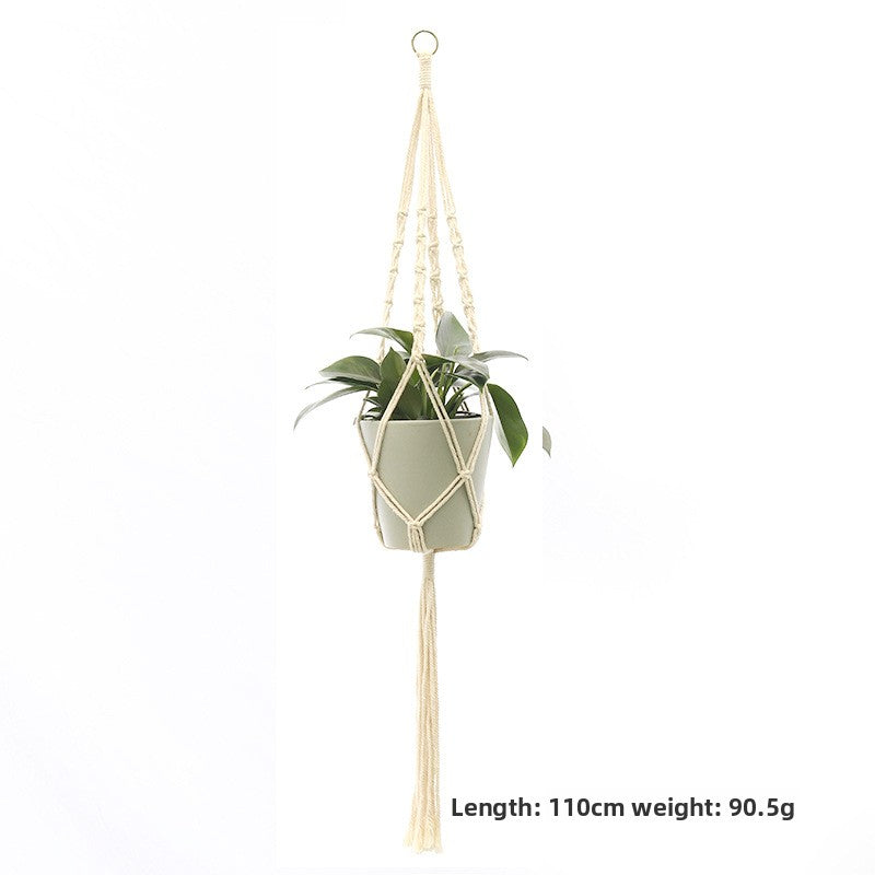 Handwoven Cotton Hanging Plant Basket with Decorative Accents