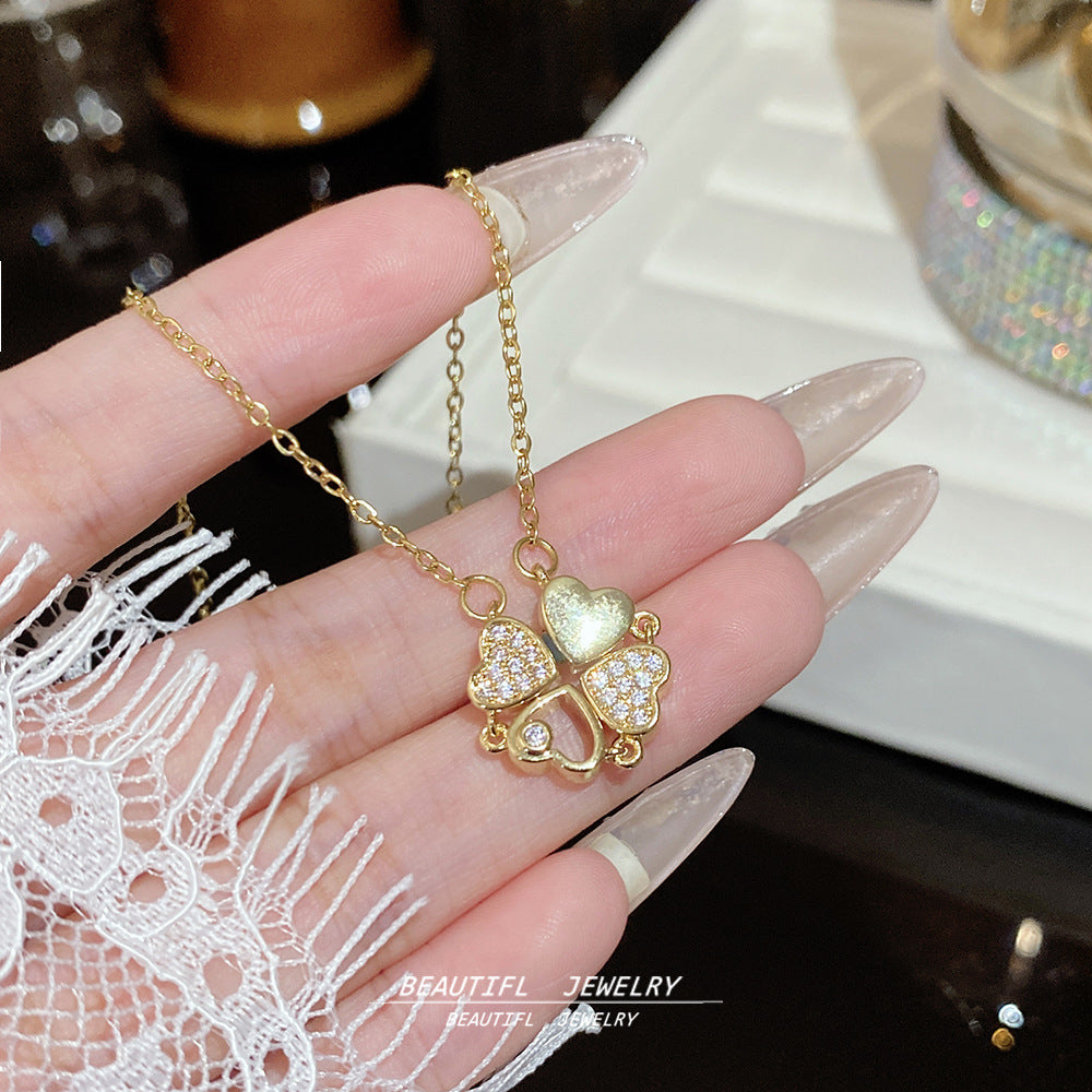 Titanium Steel Zircon Necklace with Geometric Pendant