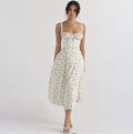 American  Hot Low-cut Sexy Digital Printed Chest Back Strap Waist Mid-length Dress